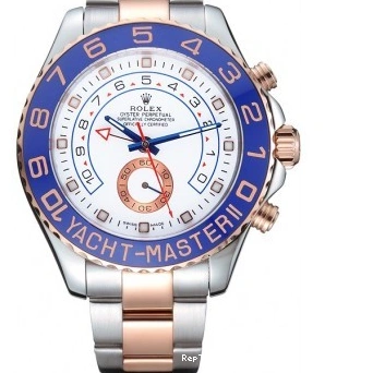 RepTime Watches 0214 Rolex Yacht-Master II White Dial Blue Bezel Stainless Steel and Rose Gold Bracelet 622270