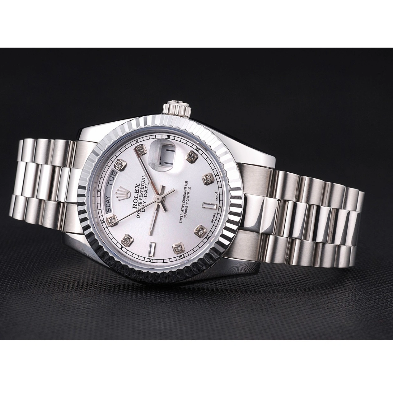 RepTime Watches 0223 Rolex Day-Date Polished Stainless Steel Silver Dial