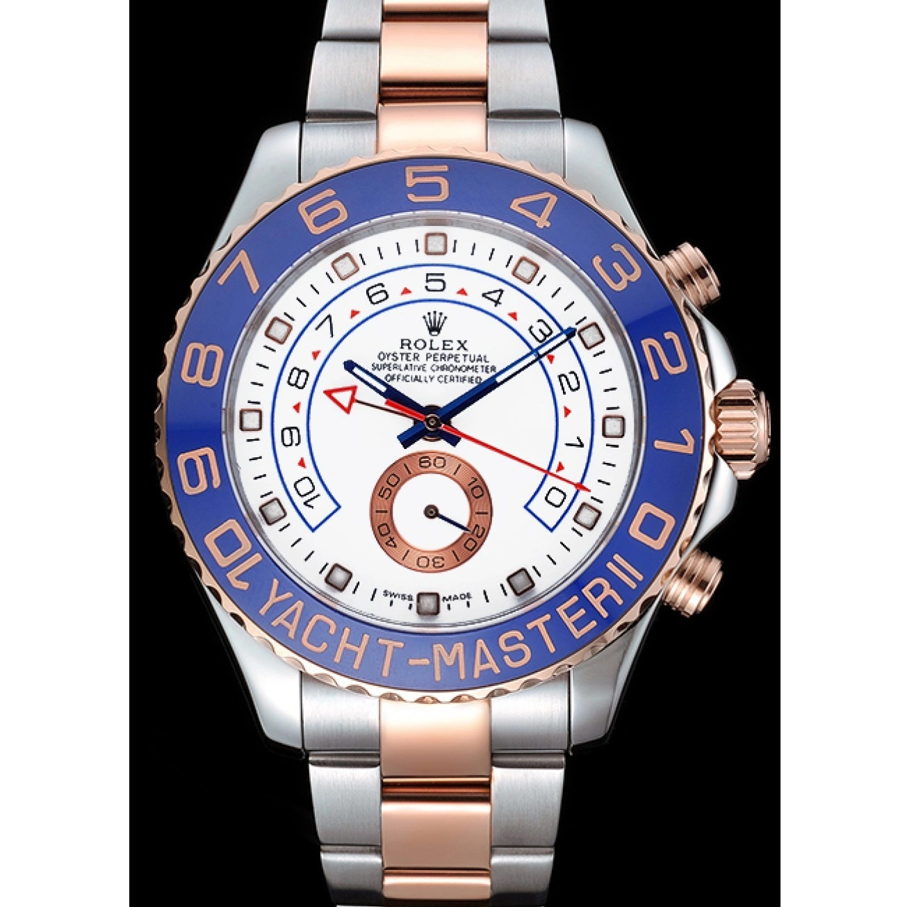 RepTime Watches 0214 Rolex Yacht-Master II White Dial Blue Bezel Stainless Steel and Rose Gold Bracelet 622270