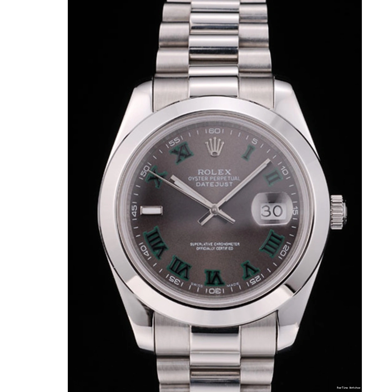 RepTime Watches 0225 Rolex Swiss DateJust Polished Stainless Steel Bezel Grey Dial 42000