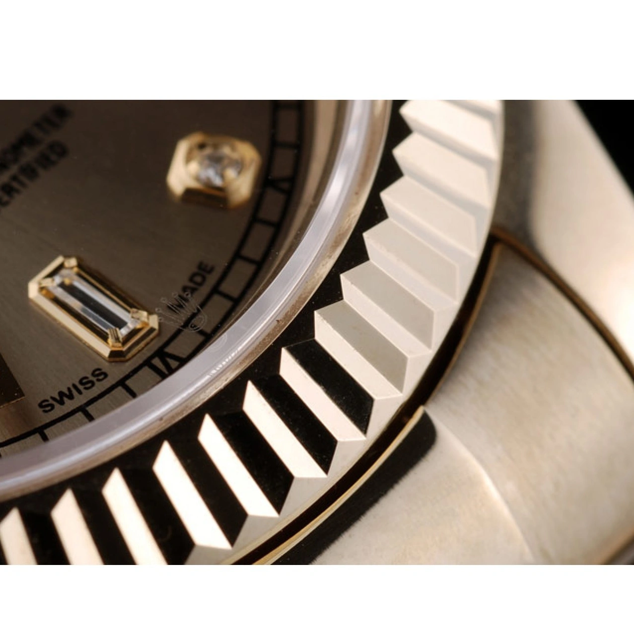 RepTime Watches 0220 Rolex DayDate Gold Stainless Steel Ribbed Bezel Goldish Dial 41979