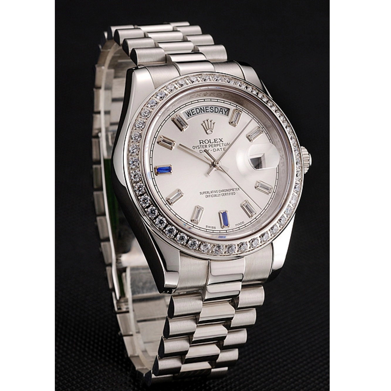 RepTime Watches 0227 Swiss Rolex Day-Date Diamonds Bezel Staineless Steel Bracelet 1454109