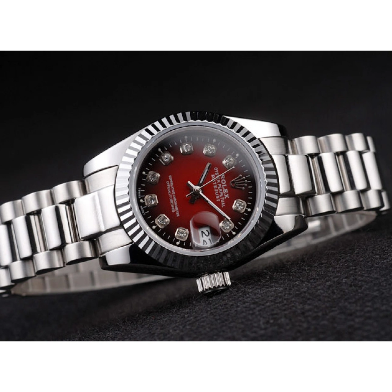 RepTime Watches 0216 Rolex Datejust Polished Stainless Steel Two Tone Red Dial