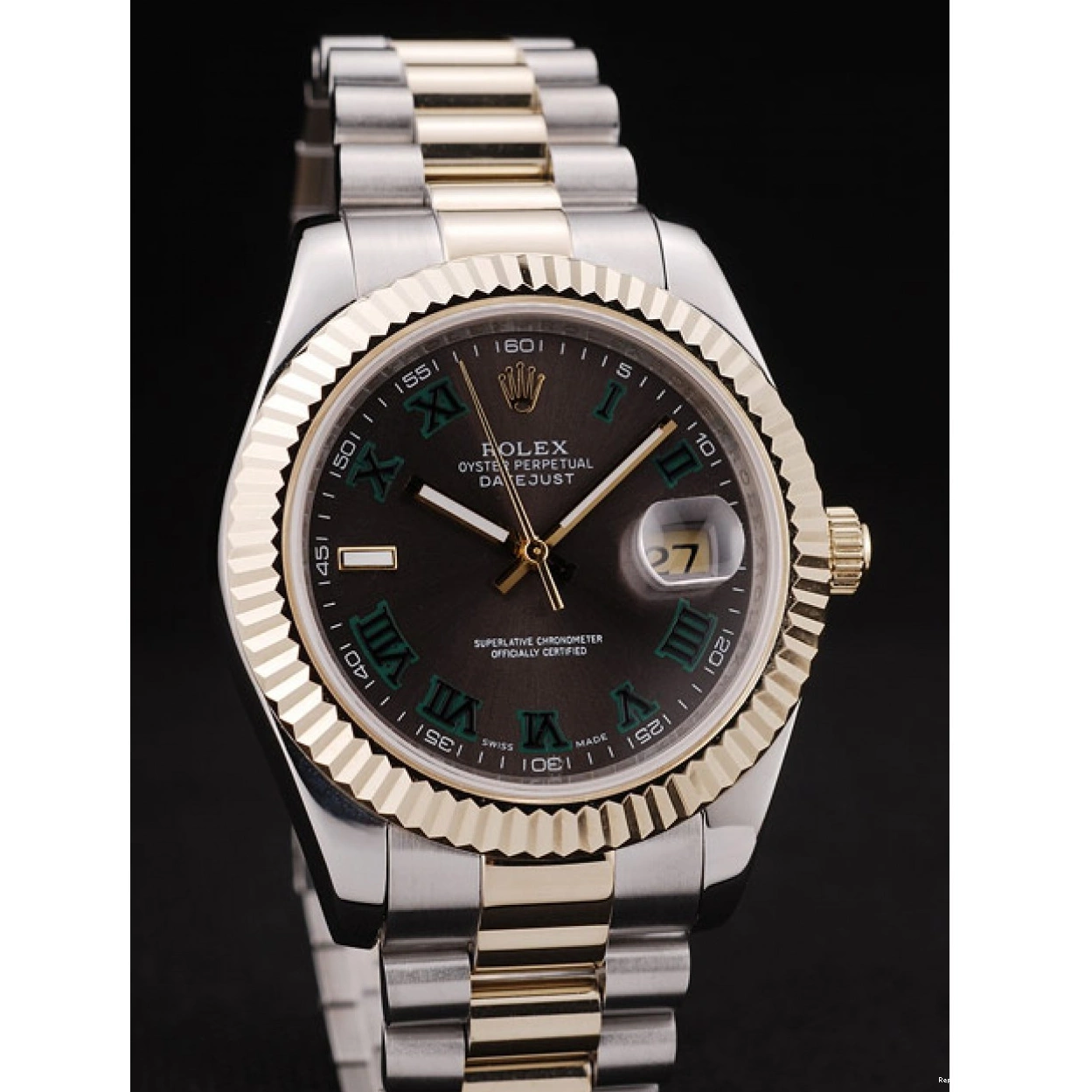 RepTime Watches 0212 Rolex DateJust Gold Ribbed Pattern Bezel Brown Dial