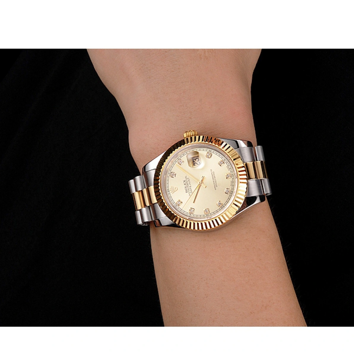 RepTime Watches 0225 Swiss Rolex Datejust Gold Dial And Bezel Stainless Steel Case Two Tone Bracelet