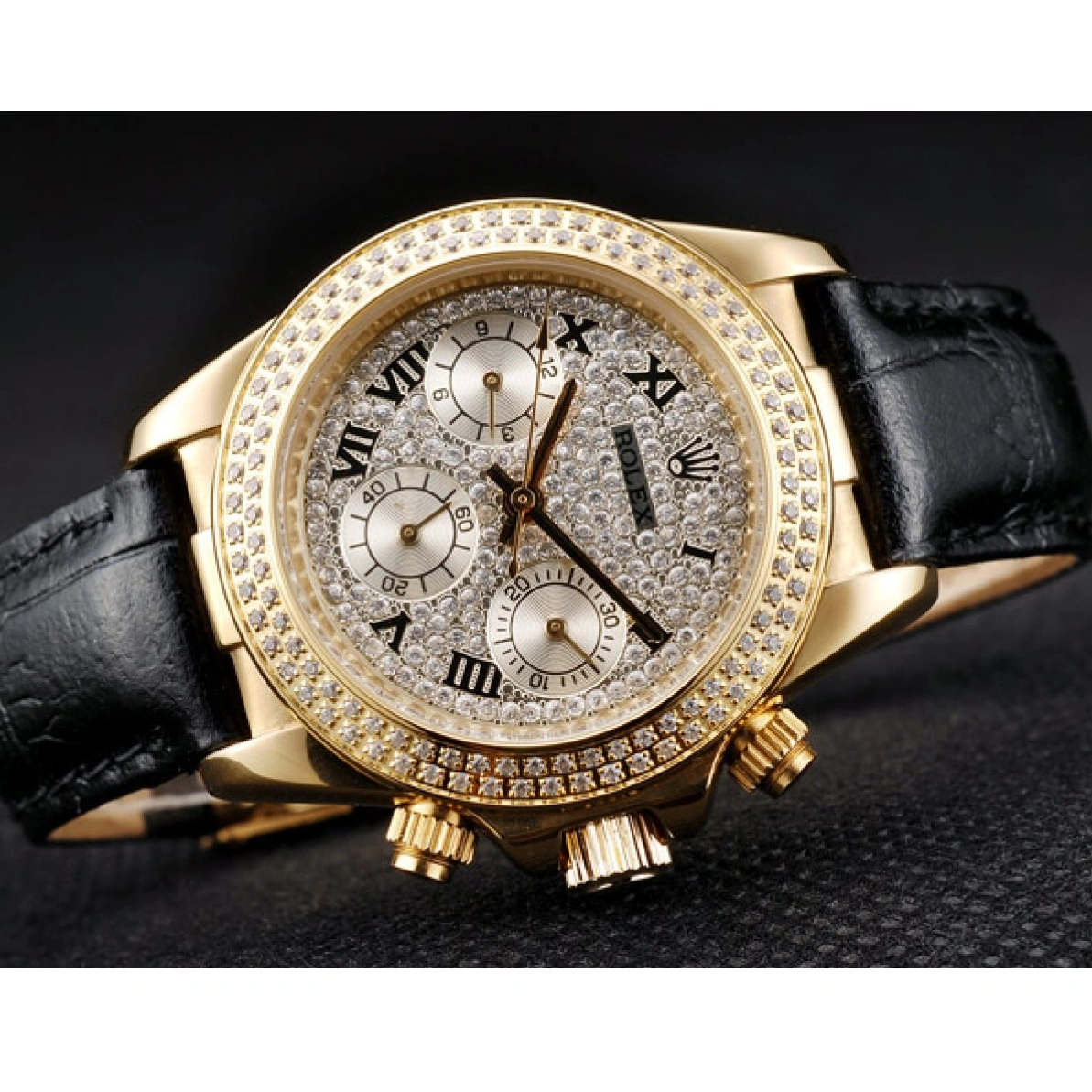 RepTime Watches 0211 Rolex Daytona Lady Gold Case Crystal Studded Bezel Crystal Studded Dial 98238