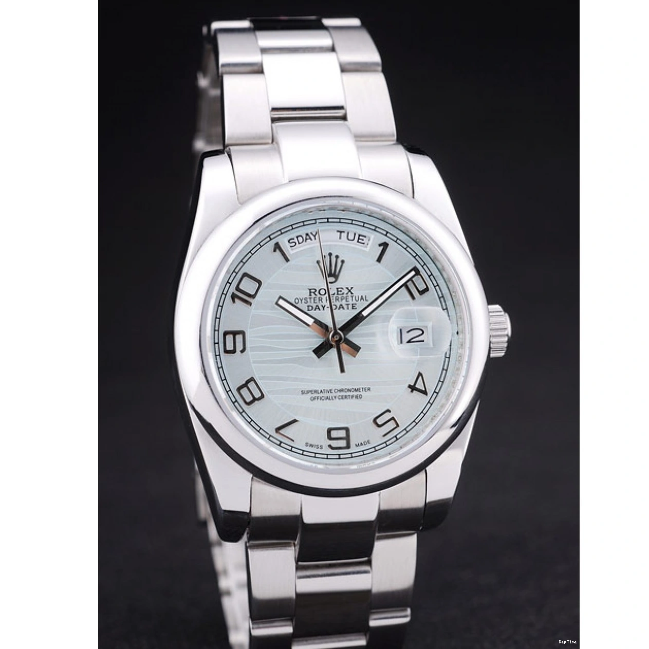 RepTime Watches 0211 Rolex DayDate Polished Silver Bezel White Dial 7470