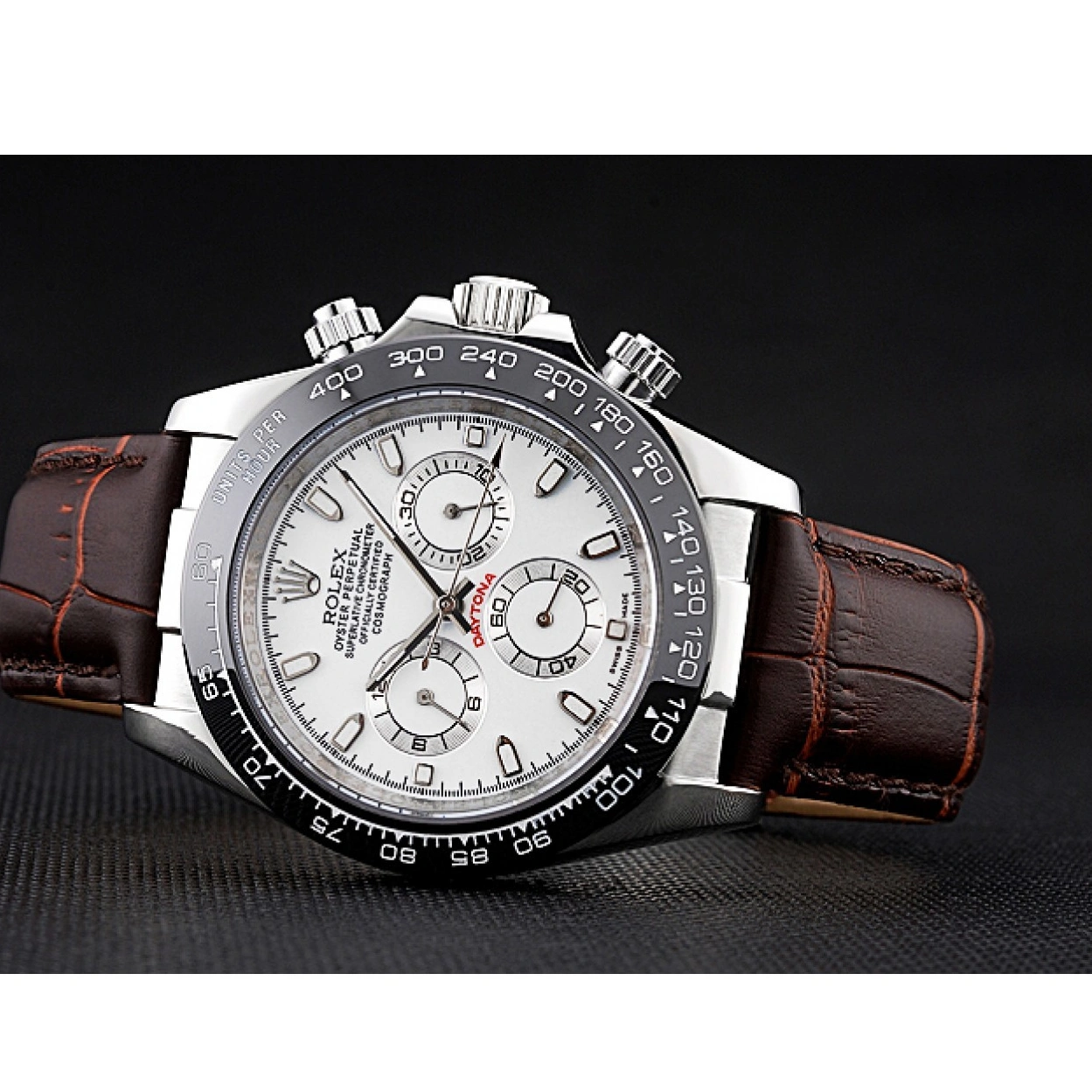 RepTime Watches 0215 Rolex Cosmograph Daytona Stainless Steel Case White Dial Brown Leather Bracelet 622631