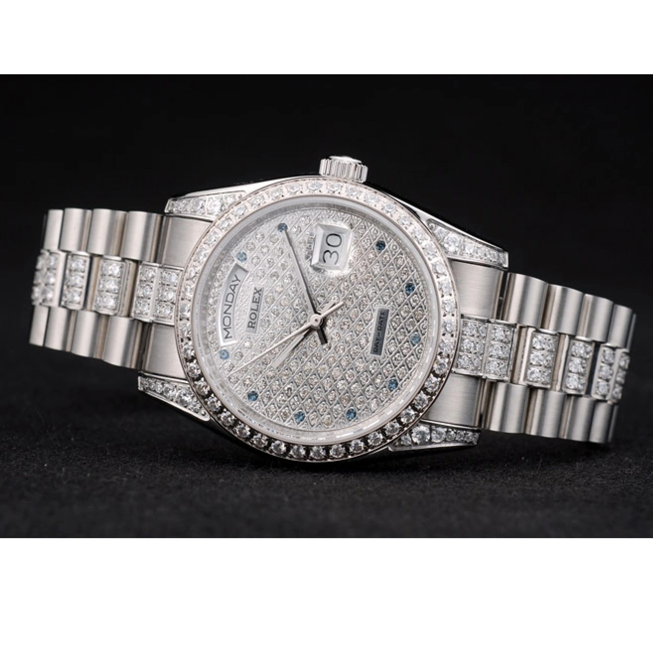 RepTime Watches 0221 Rolex DayDate Diamond Plated Stainless Steel Bracelet Diamond Plated Dial 41986