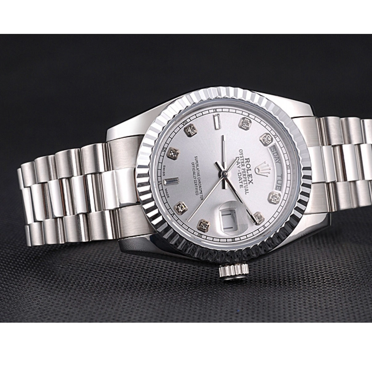 RepTime Watches 0223 Rolex Day-Date Polished Stainless Steel Silver Dial