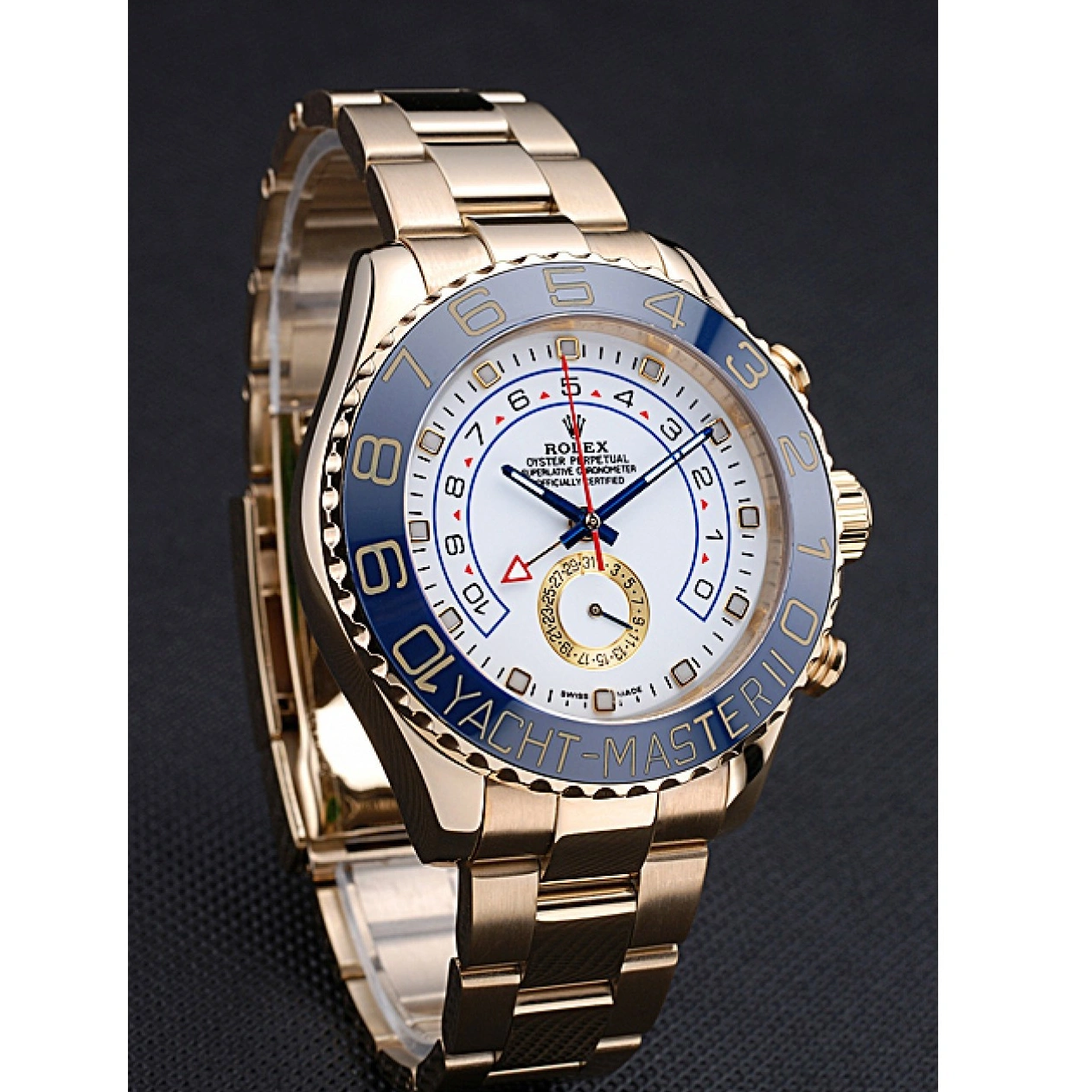 RepTime Watches 0221 Rolex Yachtmaster II White Dial Blue Bezel Gold Bracelet 622271