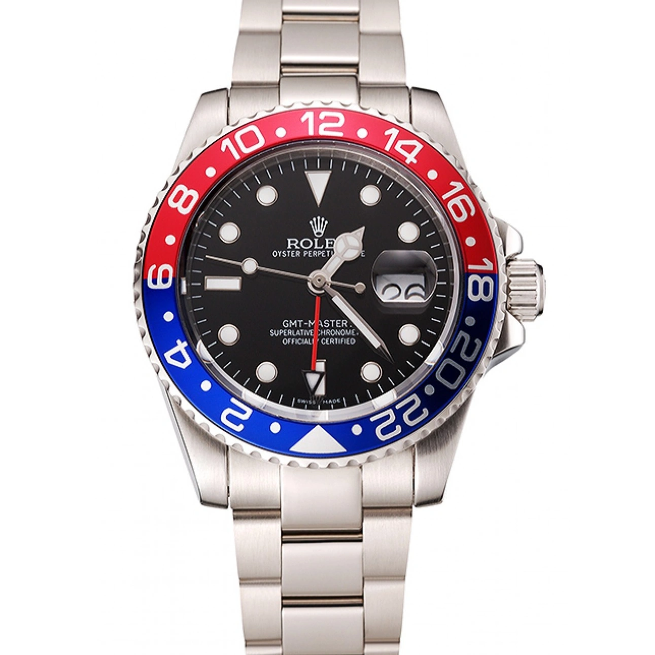 RepTime Watches 0220 Swiss Rolex GMT Master II Black Dial Pepsi Bezel Stainless Steel Case And Bracelet 1453751