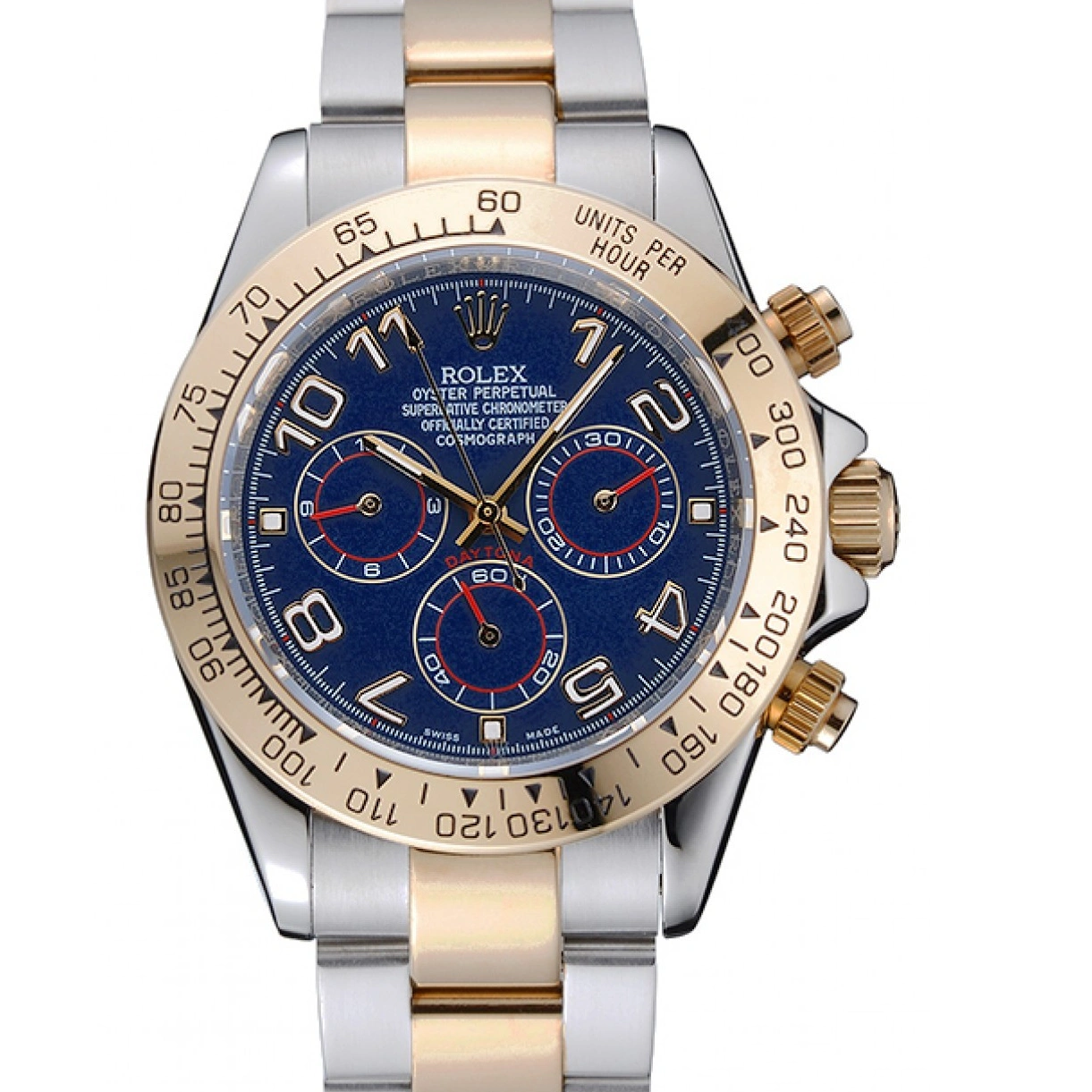 RepTime Watches 0215 Rolex Cosmograph Daytona Blue Dial Two Tone Stainless Steel Bracelet 1454246