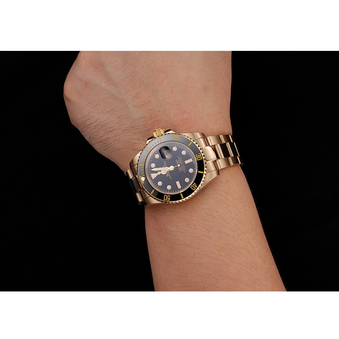 RepTime Watches 0228 Swiss Rolex Submariner Black Dial Black Bezel Yellow Gold Case And Bracelet