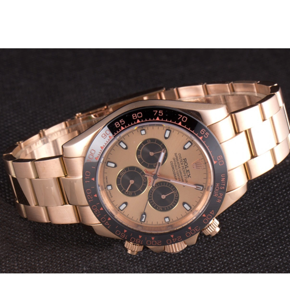 RepTime Watches 0216 Rolex Daytona Ion Plated Tachymeter Rose Gold Strap Rose Gold Dial 80244