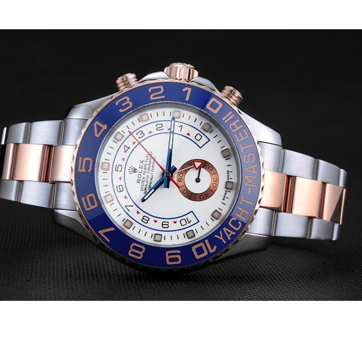 RepTime Watches 0221 Rolex Yacht-Master II White Dial Blue Bezel Stainless Steel and Rose Gold Bracelet 622270