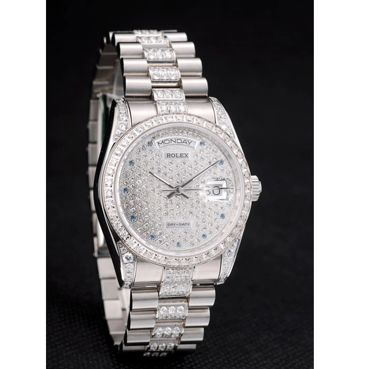 RepTime Watches 0221 Rolex DayDate Diamond Plated Stainless Steel Bracelet Diamond Plated Dial 41986