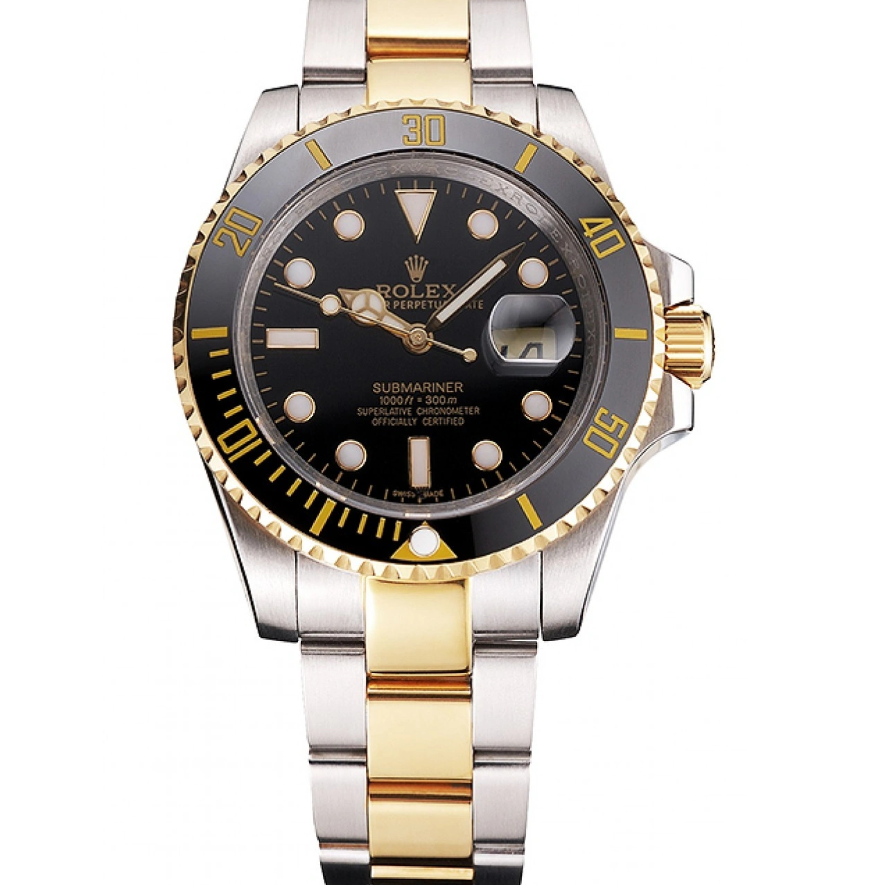 RepTime Watches 0209 Swiss Rolex Submariner Black Dial And Bezel Two Tone Steel Gold Bracelet