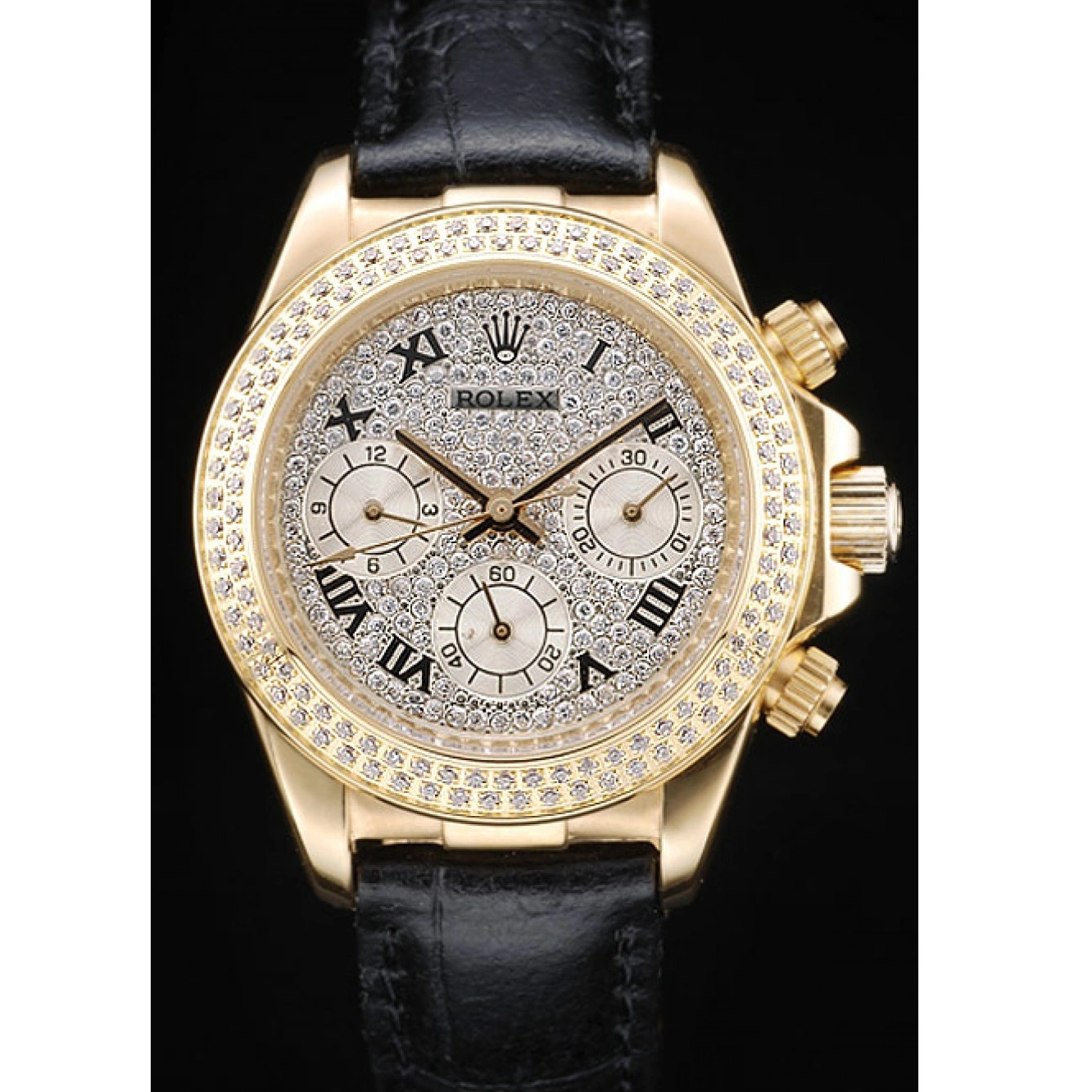 RepTime Watches 0211 Rolex Daytona Lady Gold Case Crystal Studded Bezel Crystal Studded Dial 98238