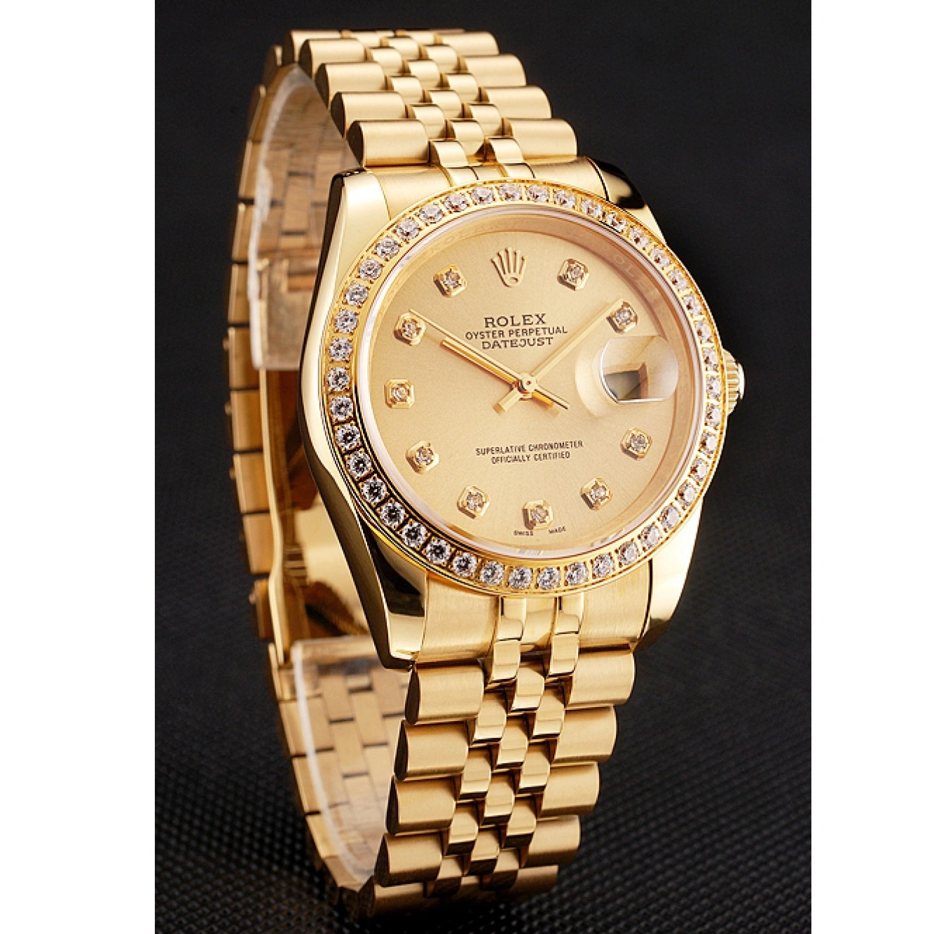 RepTime Watches 0226 Swiss Rolex Datejust Champagne Dial Diamond Bezel Gold Jubilee Bracelet 1454098