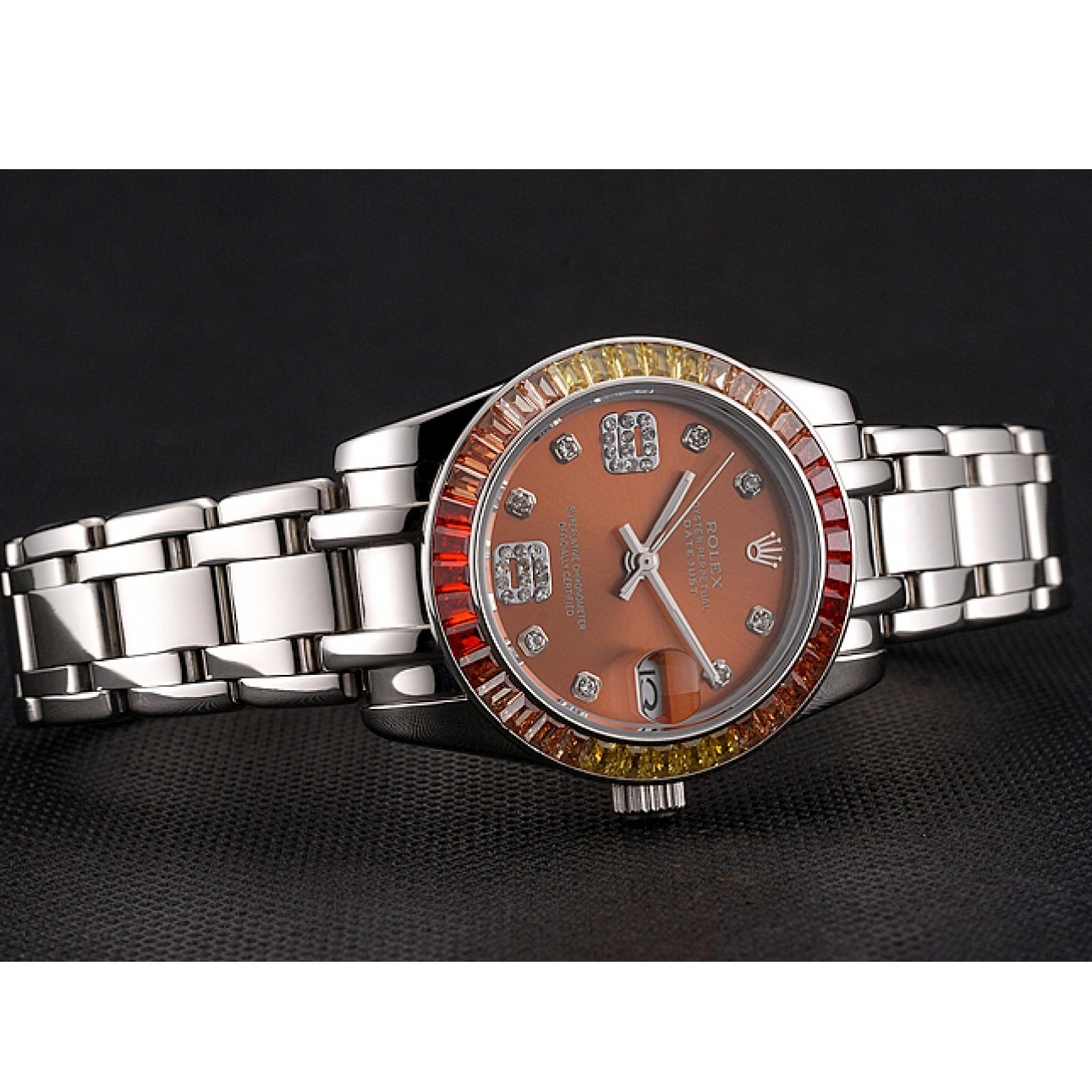 RepTime Watches 0211 Rolex Datejust Pearlmaster 39 Cognac Dial Stainless Steel Case And Bracelet