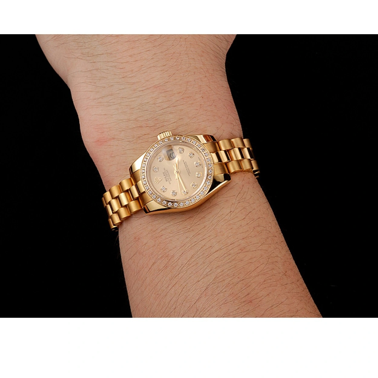 RepTime Watches 0211 Swiss Rolex Lady-Datejust Champagne Dial Diamond Bezel Gold Bracelet 1454095