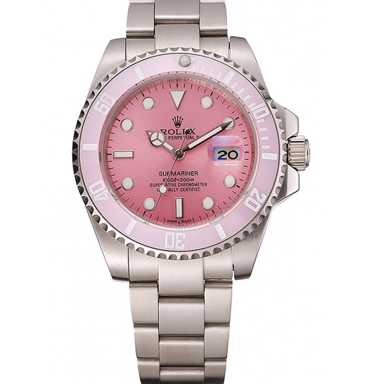 RepTime Watches 0210 Swiss Rolex Submariner Pink Dial Pink Bezel Stainless Steel Bracelet 1453980