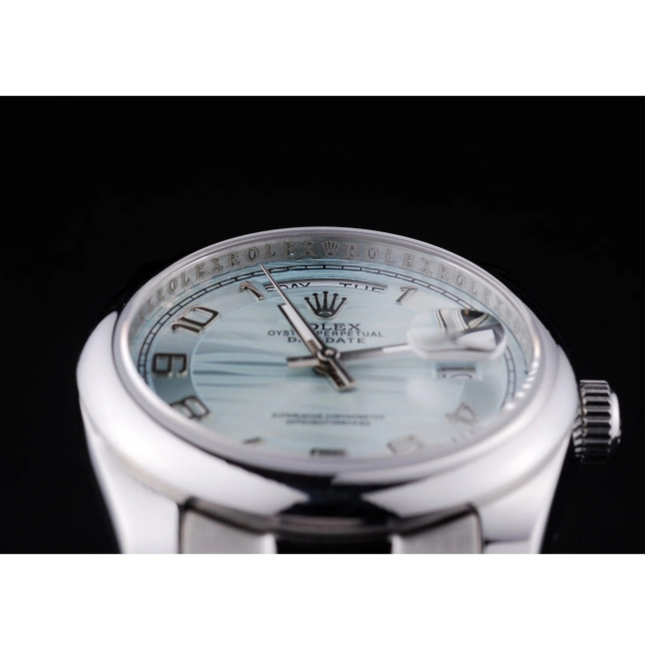 RepTime Watches 0215 Rolex DayDate Polished Silver Bezel White Dial 7470