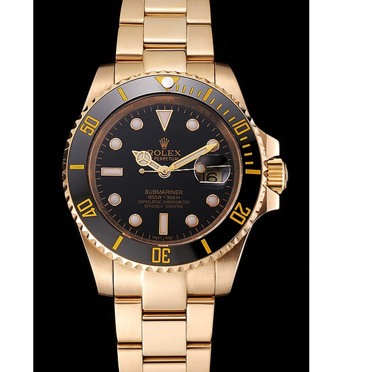 RepTime Watches 0228 Swiss Rolex Submariner Black Dial Black Bezel Yellow Gold Case And Bracelet