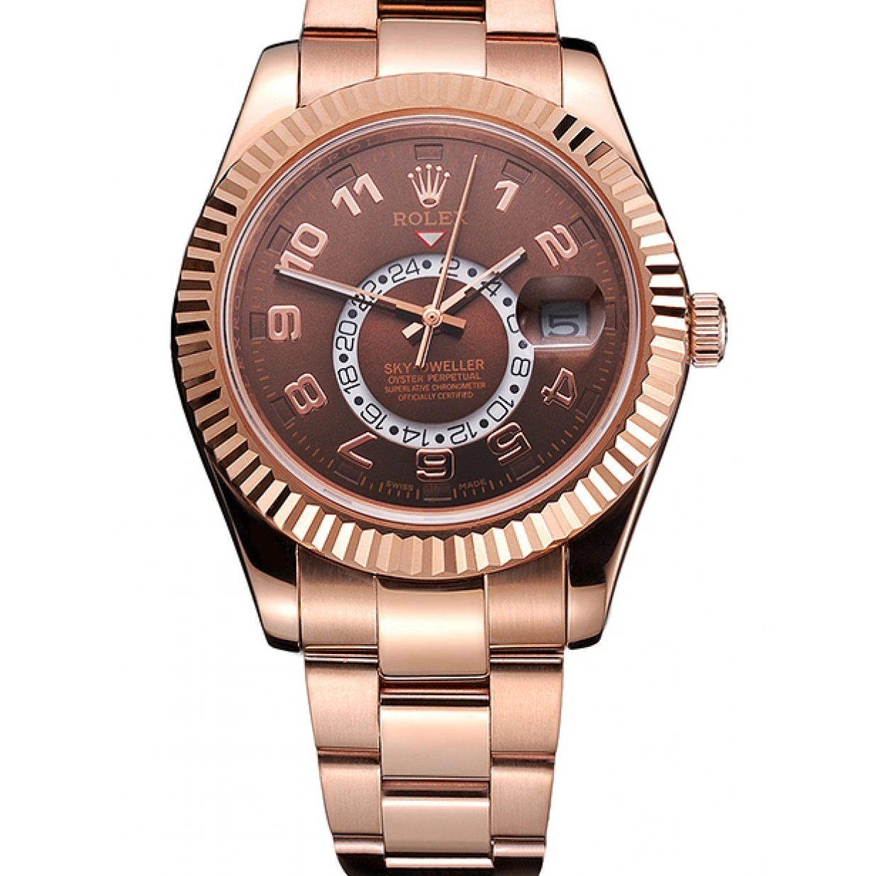 RepTime Watches 0219 Rolex Sky Dweller Brown Dial Rose Gold Case Ad Bracelet