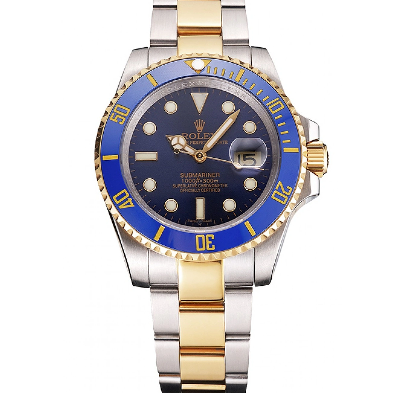 RepTime Watches 0226 Swiss Rolex Submariner Blue Dial And Bezel Two Tone Steel Gold Bracelet