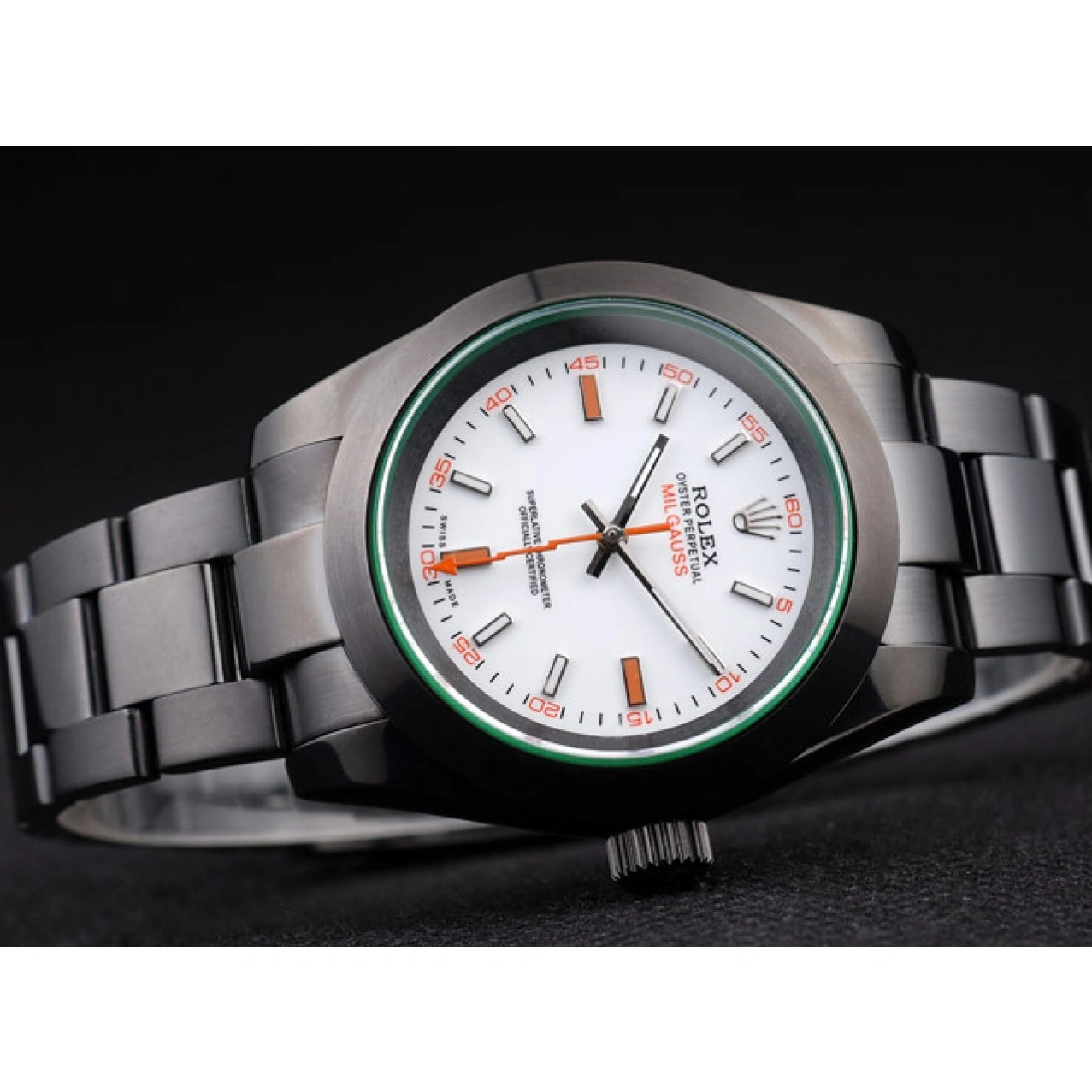 RepTime Watches 0213 Rolex Milgauss Pro-Hunter Tinted Green Saphire White Dial