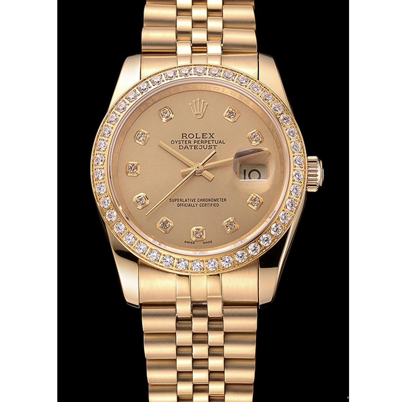 RepTime Watches 0226 Swiss Rolex Datejust Champagne Dial Diamond Bezel Gold Jubilee Bracelet 1454098