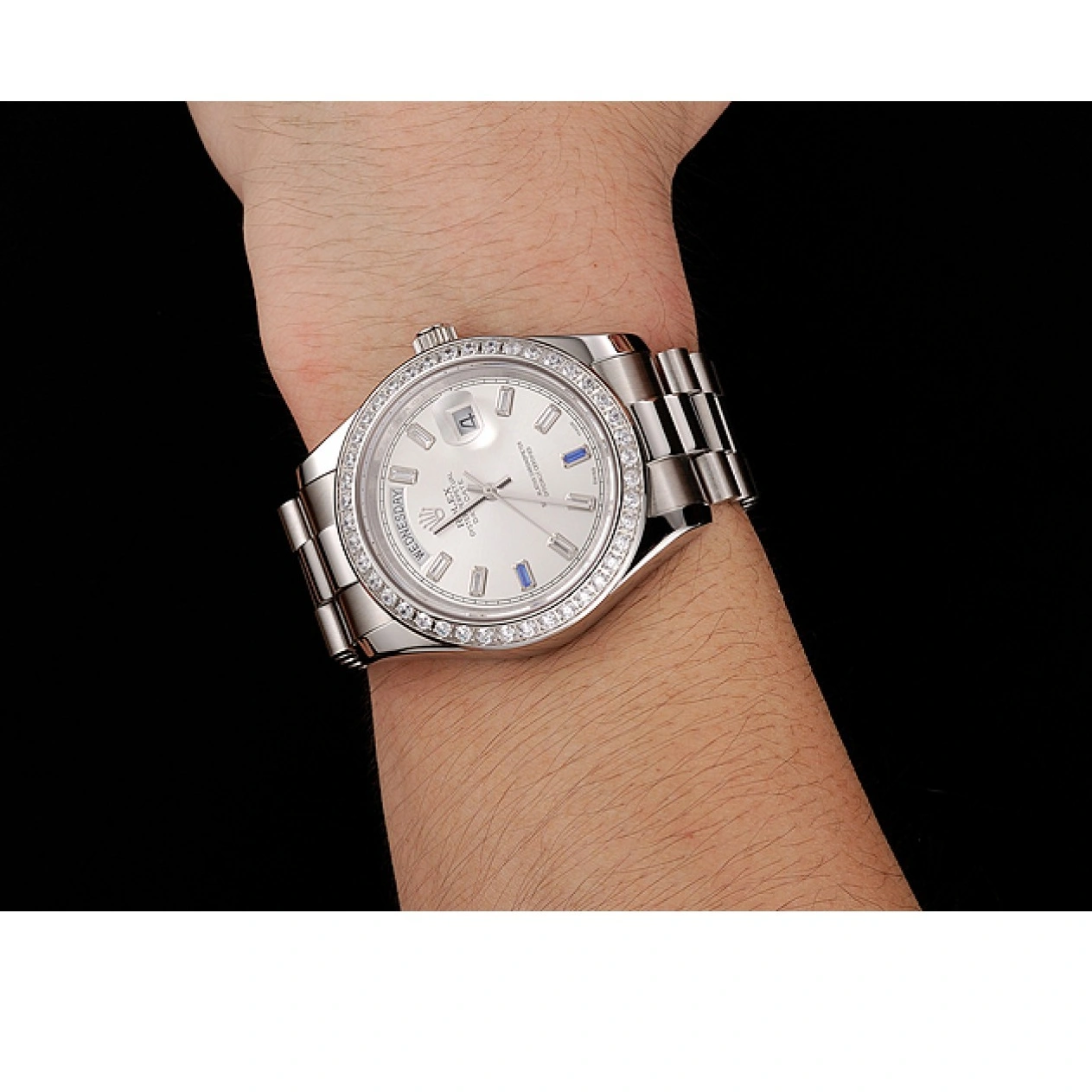 RepTime Watches 0227 Swiss Rolex Day-Date Diamonds Bezel Staineless Steel Bracelet 1454109