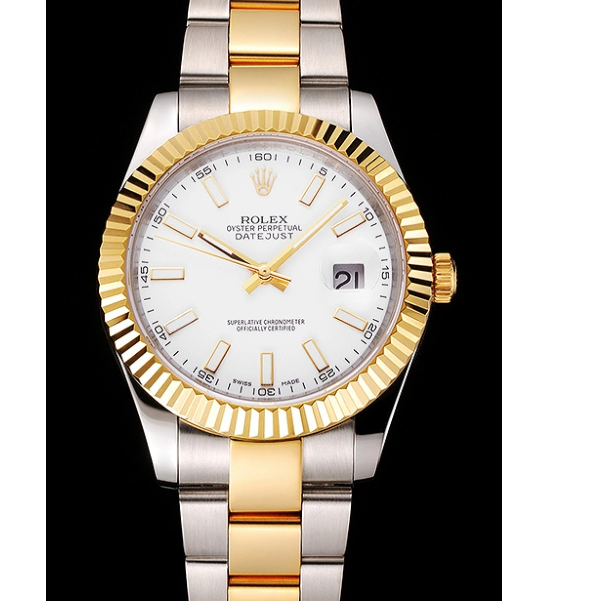 RepTime Watches 0228 Swiss Rolex Datejust White Dial Stainless Steel Case Two Tone Gold Bracelet