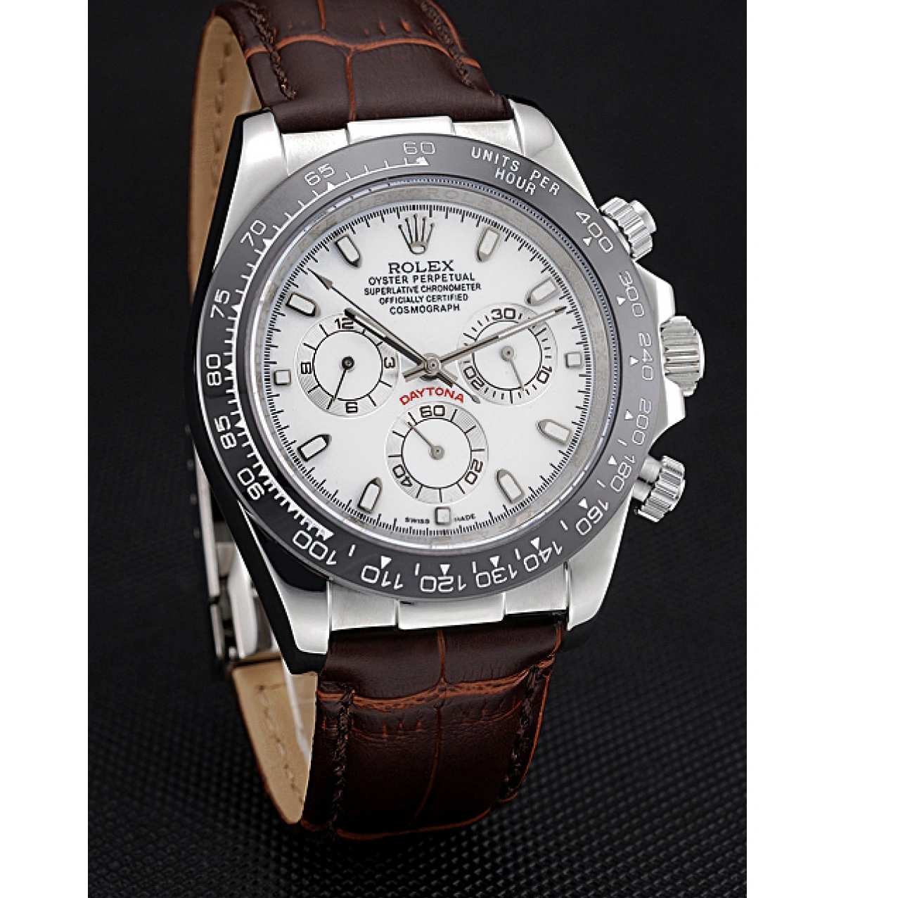 RepTime Watches 0215 Rolex Cosmograph Daytona Stainless Steel Case White Dial Brown Leather Bracelet 622631