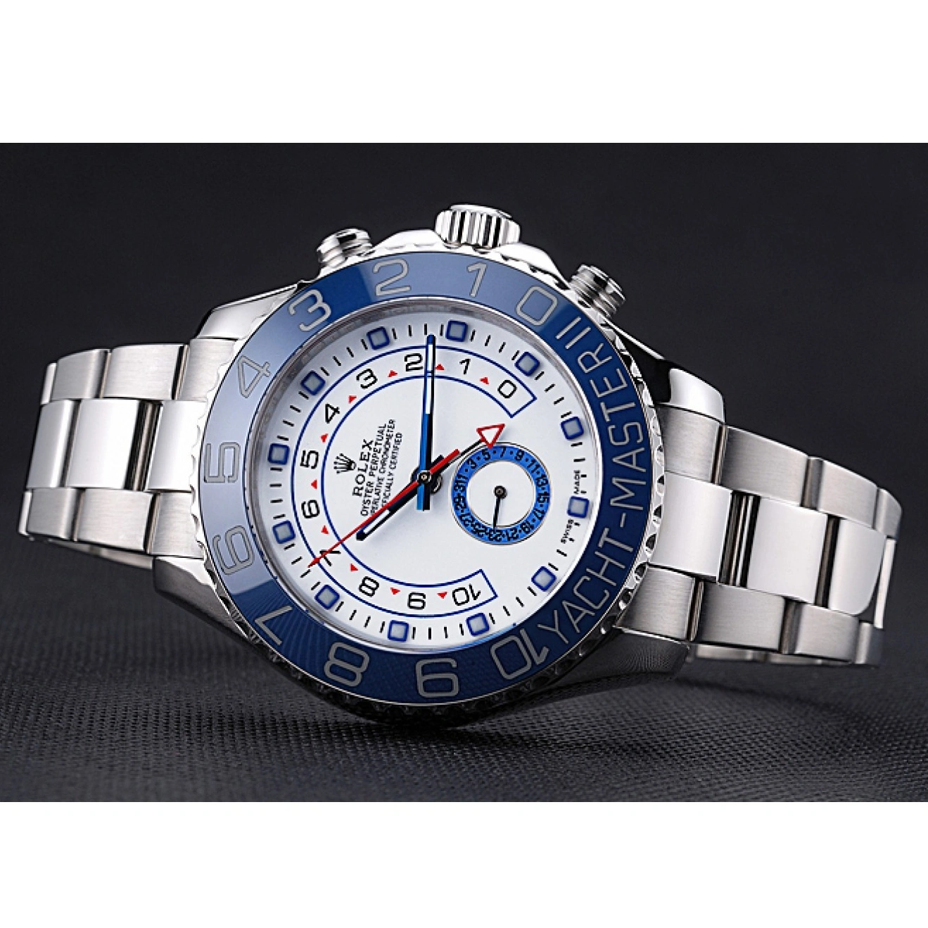 RepTime Watches 0220 Rolex Yacht Master II White Dial Blue Bezel Stainless Steel Bracelet 622269