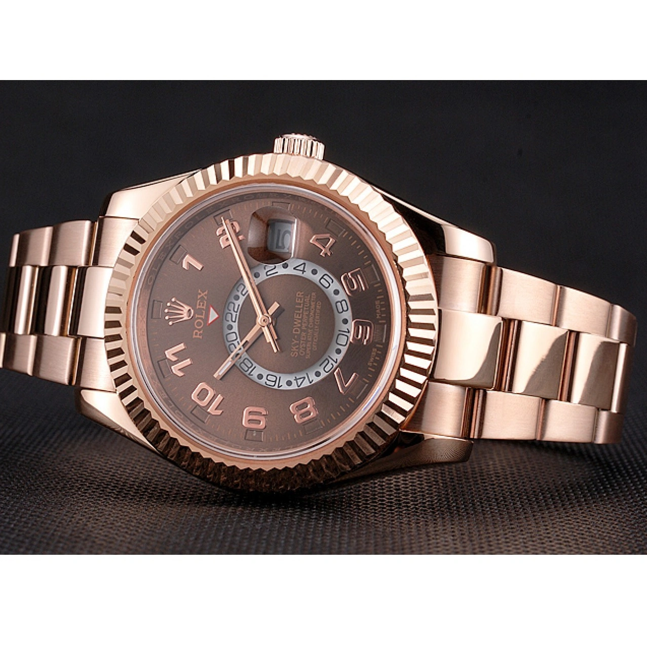 RepTime Watches 0219 Rolex Sky Dweller Brown Dial Rose Gold Case Ad Bracelet