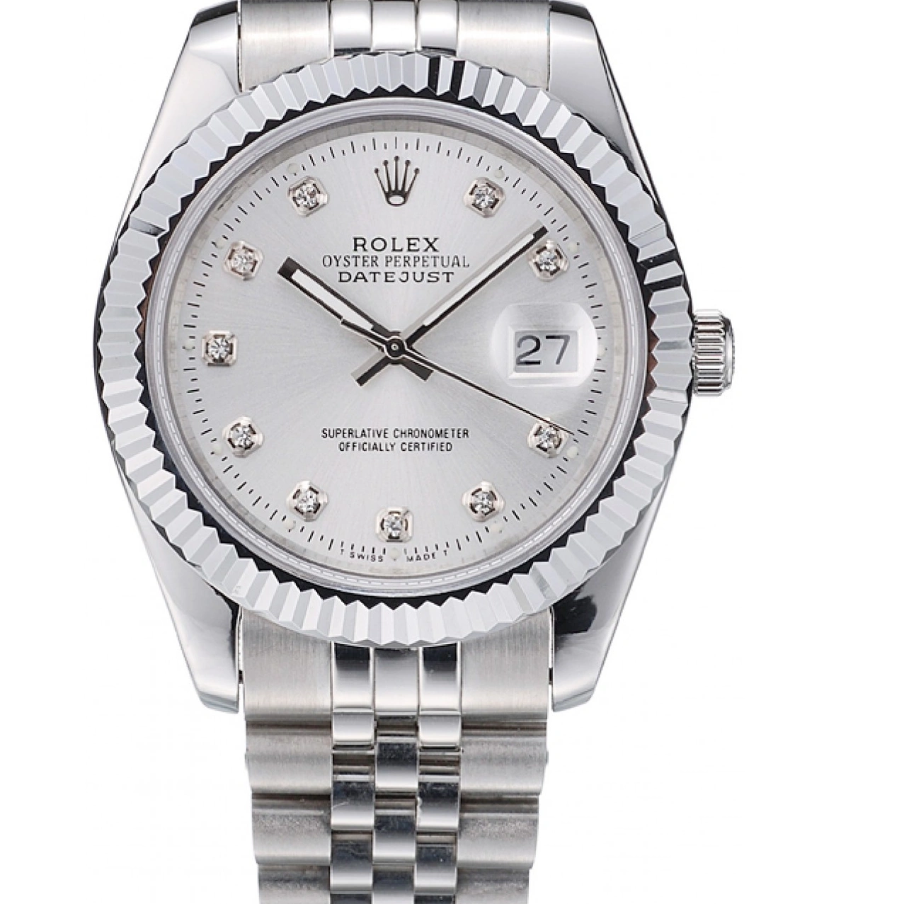 RepTime Watches 0224 Rolex DateJust Stainless Steel Ribbed Bezel Silver Dial 41977