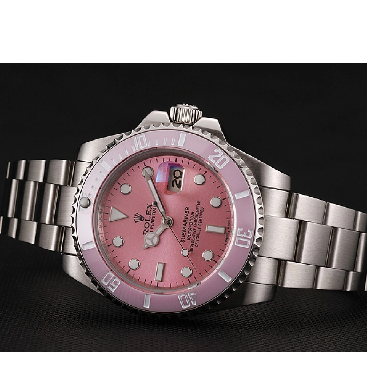 RepTime Watches 0210 Swiss Rolex Submariner Pink Dial Pink Bezel Stainless Steel Bracelet 1453980