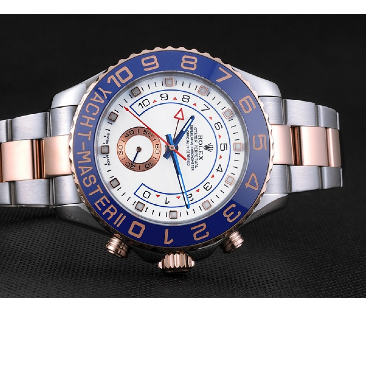 RepTime Watches 0214 Rolex Yacht-Master II White Dial Blue Bezel Stainless Steel and Rose Gold Bracelet 622270