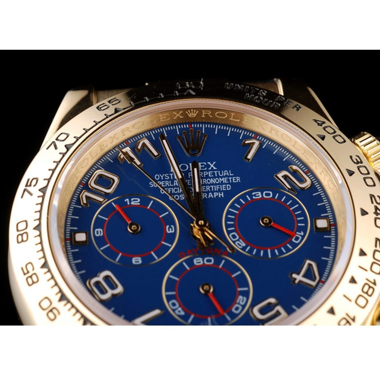 RepTime Watches 0221 Rolex Daytona Gold Case Blue Dial Black Leather Strap