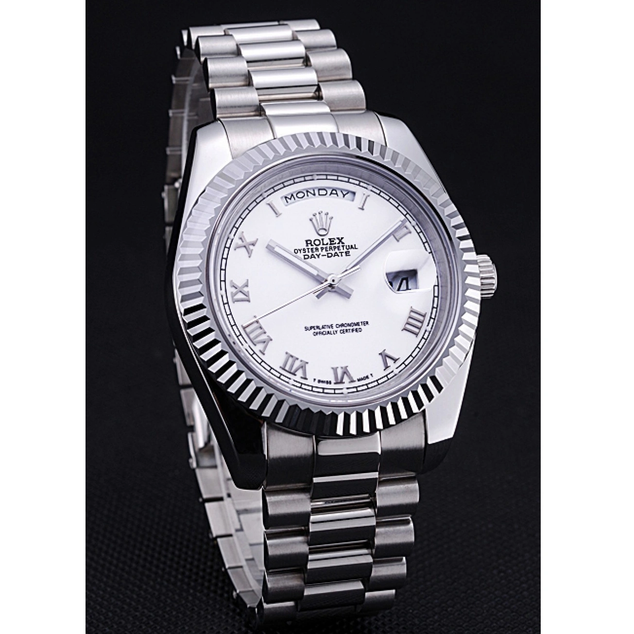 RepTime Watches 0217 Rolex Day-Date White Dial Stainless Steel Bracelet 622547