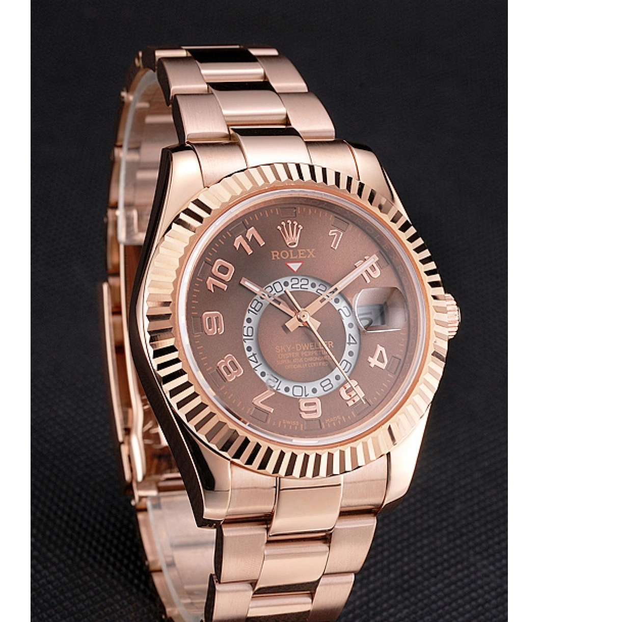 RepTime Watches 0219 Rolex Sky Dweller Brown Dial Rose Gold Case Ad Bracelet