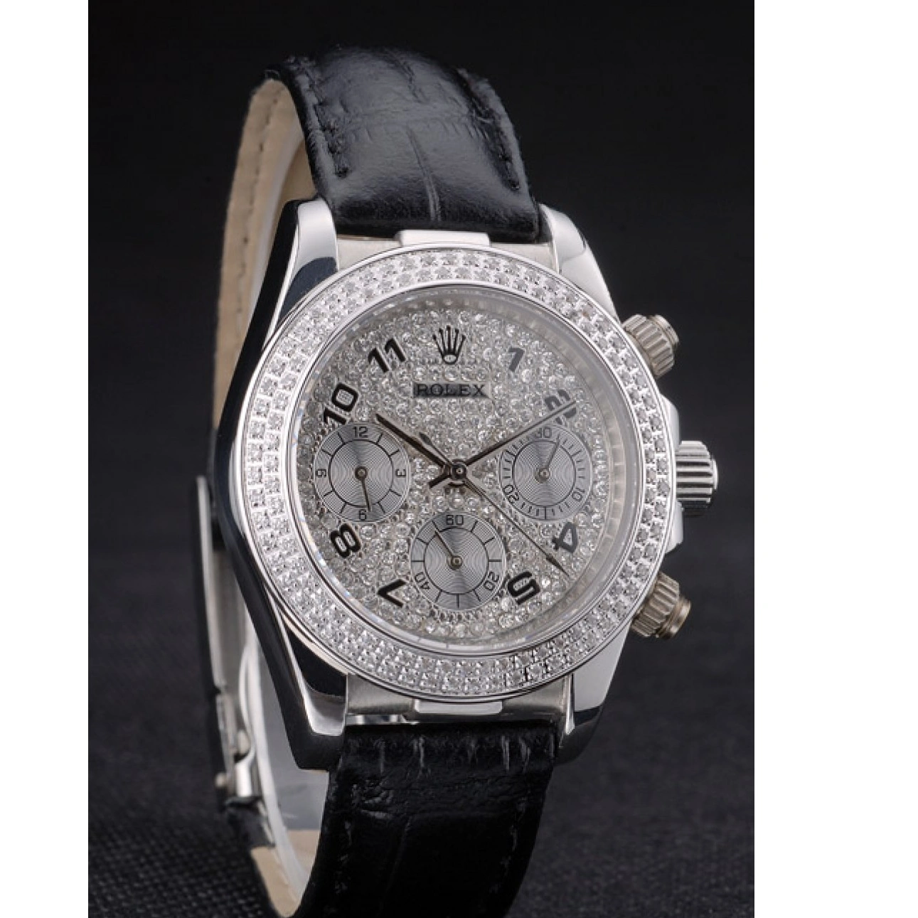 RepTime Watches 0224 Rolex Daytona Lady Stainless Steel Case Crystal Studded Bezel Crystal Studded Dial