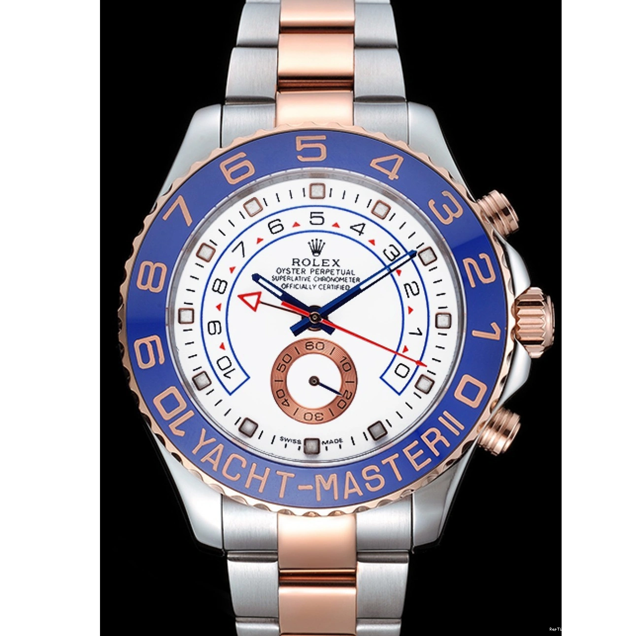 RepTime Watches 0221 Rolex Yacht-Master II White Dial Blue Bezel Stainless Steel and Rose Gold Bracelet 622270