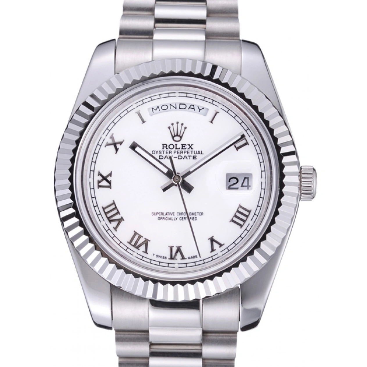 RepTime Watches 0217 Rolex Day-Date White Dial Stainless Steel Bracelet 622547