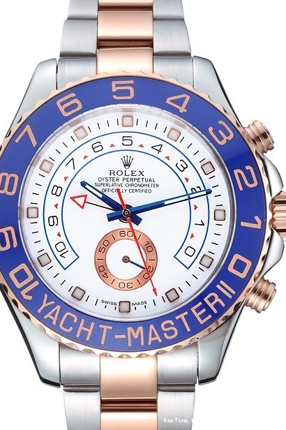 RepTime Watches 0221 Rolex Yacht-Master II White Dial Blue Bezel Stainless Steel and Rose Gold Bracelet 622270