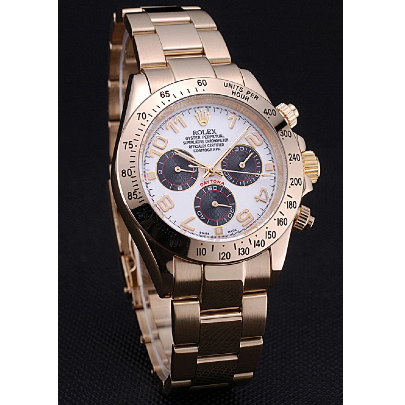 RepTime Watches 0226 Rolex Cosmograph Daytona White with Black Subdials Gold Bracelet 622548