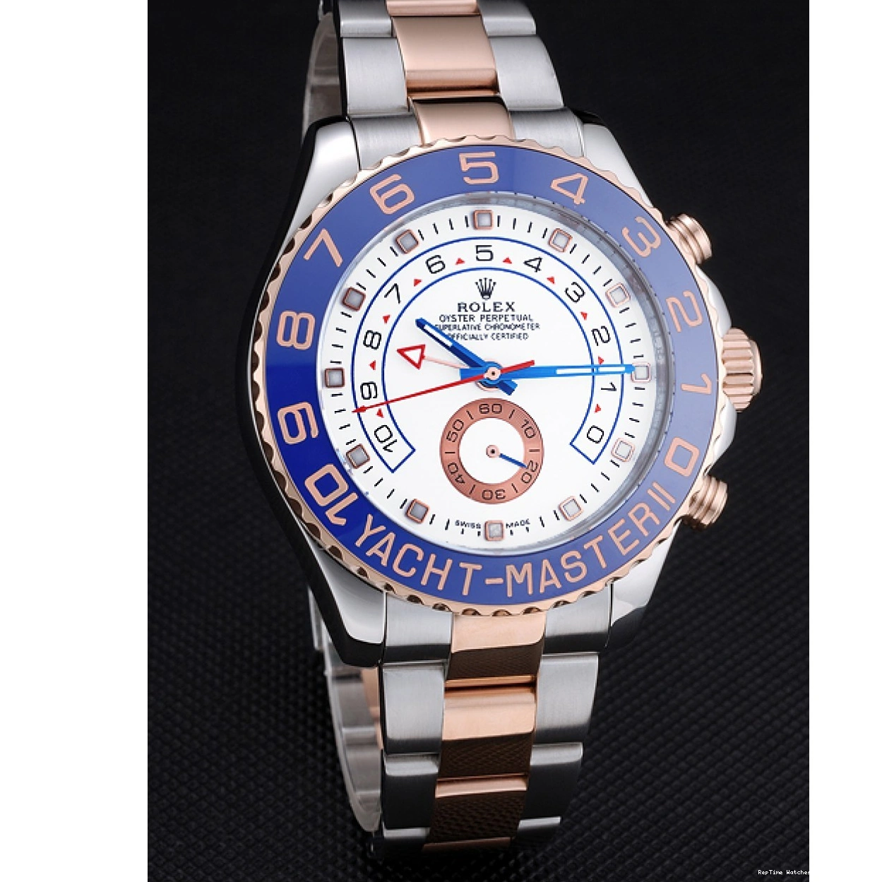 RepTime Watches 0214 Rolex Yacht-Master II White Dial Blue Bezel Stainless Steel and Rose Gold Bracelet 622270